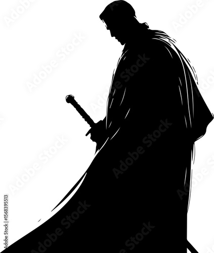 silhouette of a medieval knight with sword
