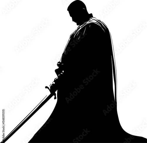 silhouette of a medieval knight with sword