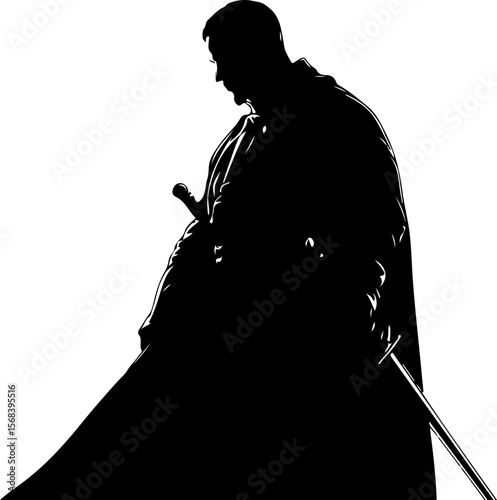 silhouette of a medieval knight with sword
