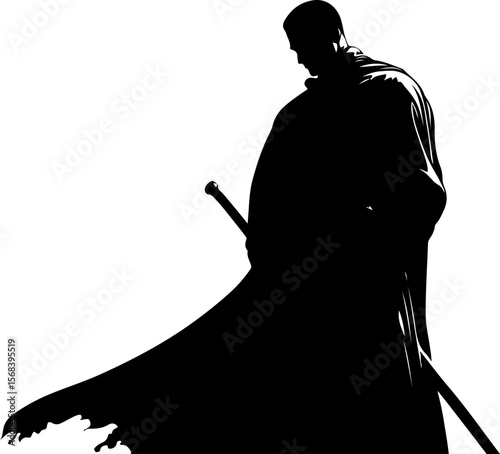 silhouette of a medieval knight with sword