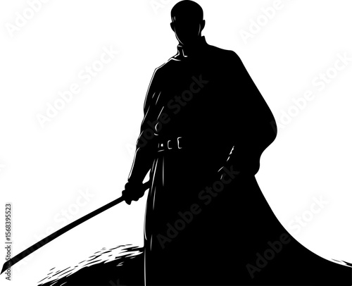 silhouette of a medieval knight with sword