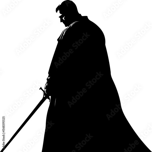 silhouette of a medieval knight with sword