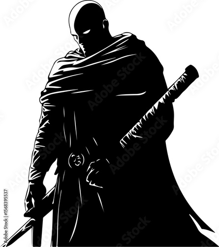 silhouette of a medieval knight with sword