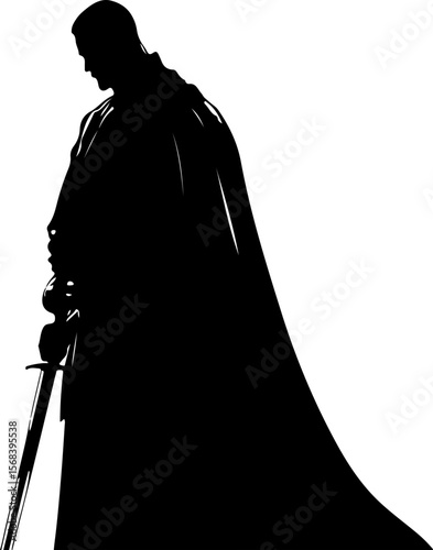silhouette of a medieval knight with sword
