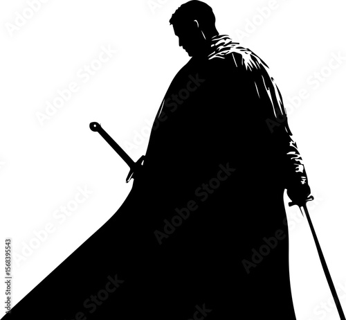 silhouette of a medieval knight with sword