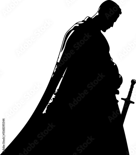silhouette of a medieval knight with sword
