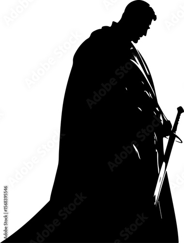 silhouette of a medieval knight with sword