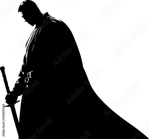 silhouette of a medieval knight with sword
