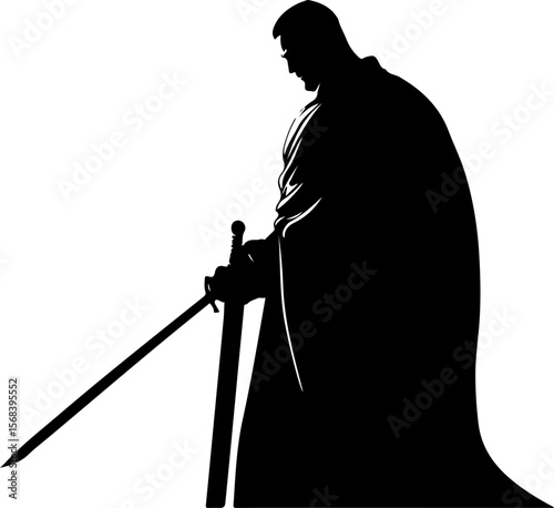silhouette of a medieval knight with sword