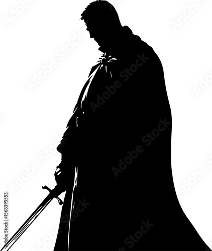 silhouette of a medieval knight with sword
