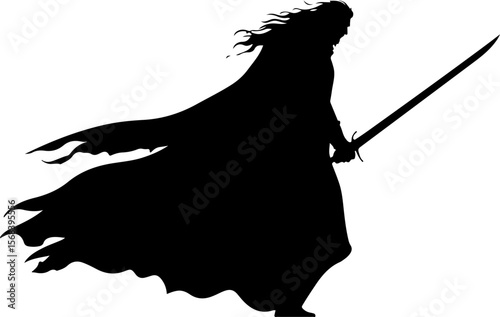 silhouette of a medieval knight with sword