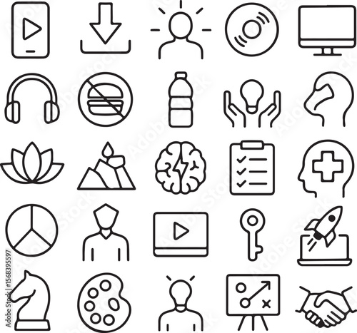 Collection of Line Icons Multimedia, Health, Business, and More