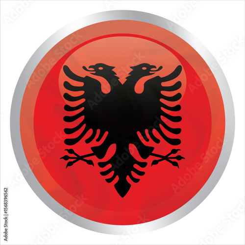 Albania Flag Vector With Circle Silver Frame On a White Background