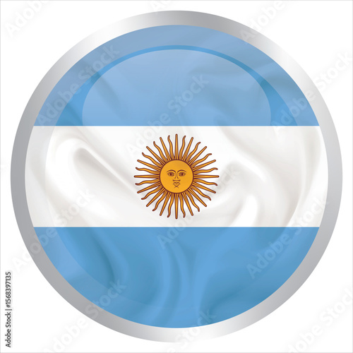 argentina flag vector with circle silver frame on a white background