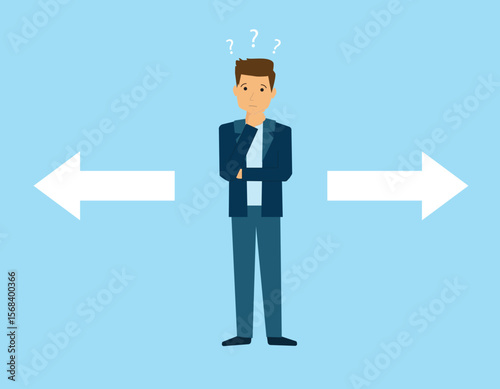 Businessman chooses the right or left. Right or wrong, true or false, correct and incorrect, moral choosing option concept