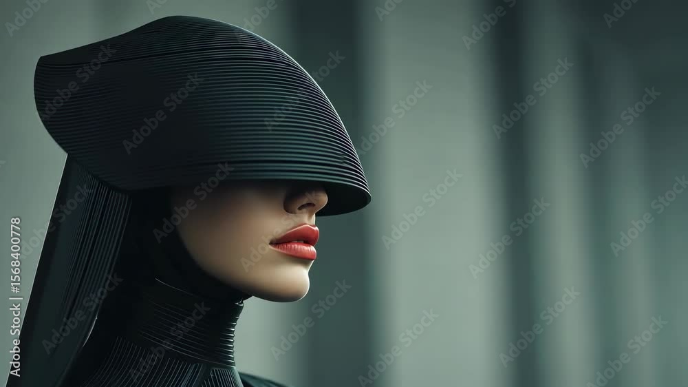 futuristic fashion portrait a woman wearing black pleat robe look elegance 