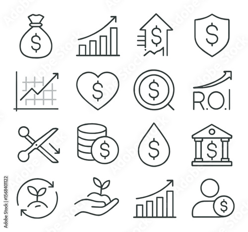 Accounting collection, finance and business symbols. tax and budgeting icon set