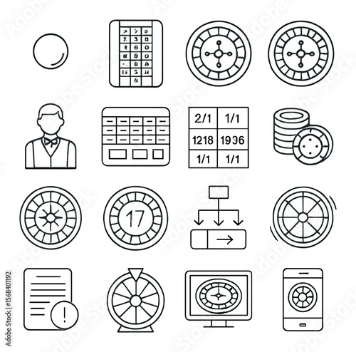 Casino roulette collection, gambling wheel icons. casino and gaming design symbols set