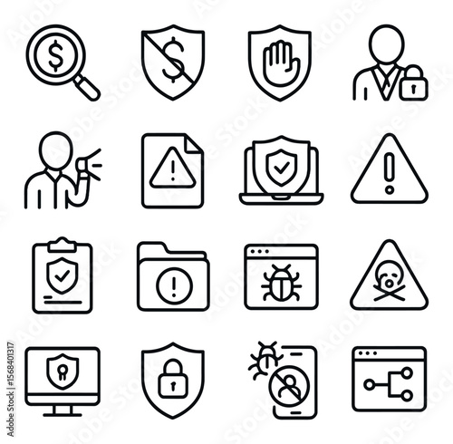 Risk management collection, safety assurance icons. security and protection symbol set