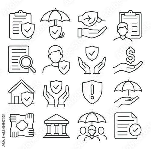 Risk management collection, simple security icons. safety and protection symbols set