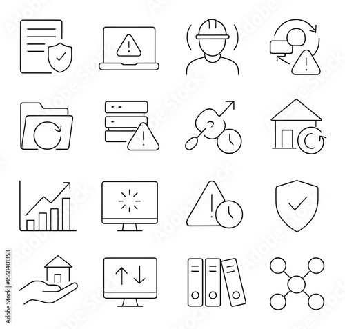 Risk management collection, hazard safety icons. threat assessment and protection set