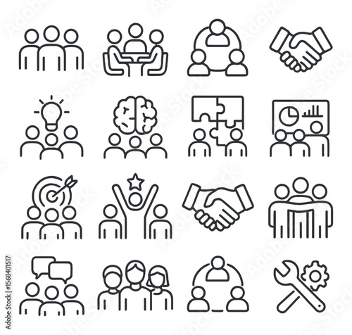 Teamwork icon collection, collaborative work symbols. team and cooperation design set