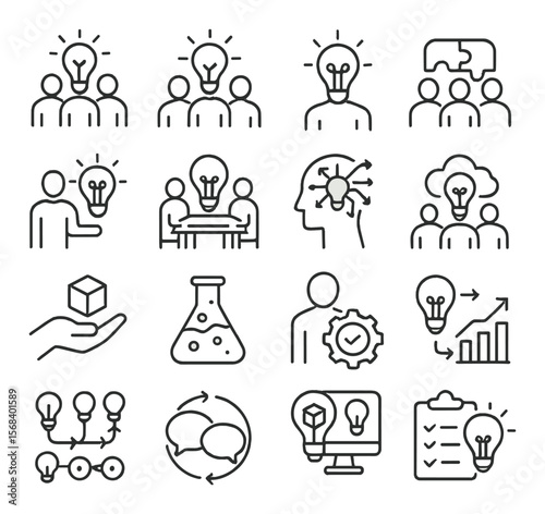 Teamwork icons collection, collaborative design symbols. partnership and communication set
