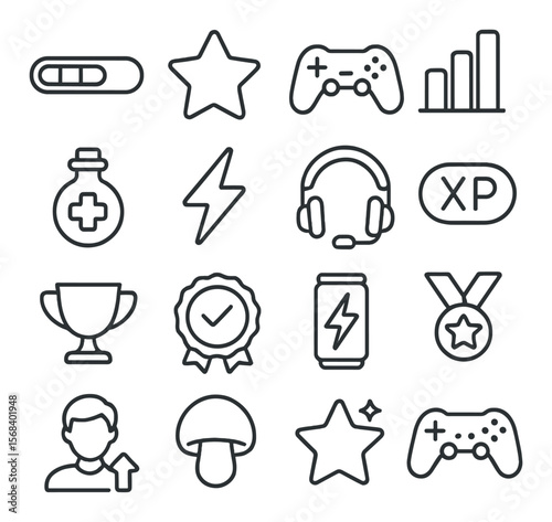 Gaming and entertainment icon collection, game elements. play and fun symbols set