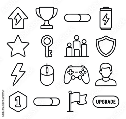 Gaming icon collection, gaming symbols set. video game design and play elements