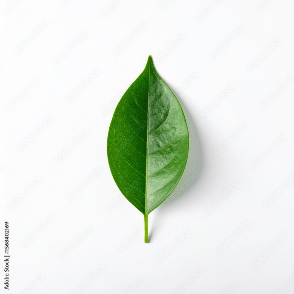 Obraz premium Single Green Leaf on White Background