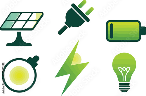 Illustration showing renewable energy sources and electrical power generation