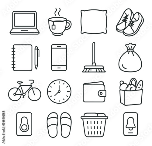 Daily essentials icon collection, everyday use symbols. home and lifestyle design set