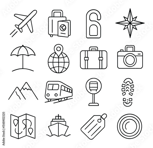 Travel and tourism collection, journey icon set. adventure and exploration graphics