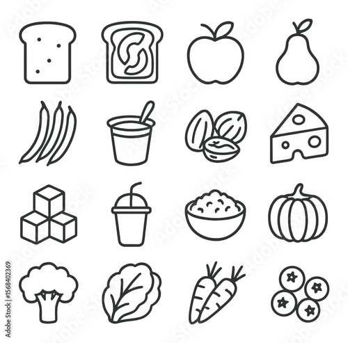 Nutritional food icon collection, diet and healthy eating symbols. wellness and nutrition set