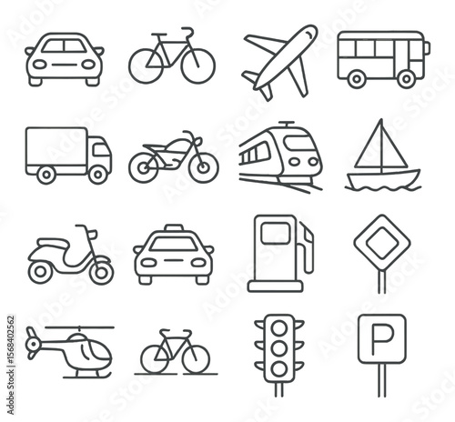 Transport icon collection, travel and vehicle symbols. transportation graphics set