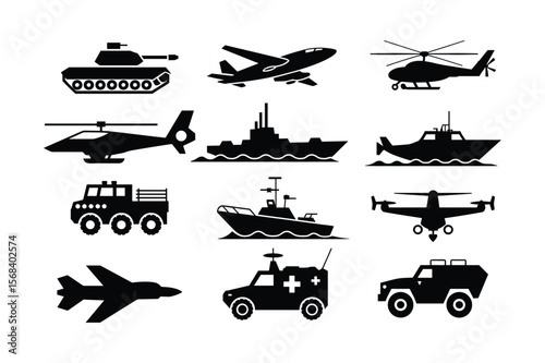 Military vehicles aircraft and watercraft collection Silhouette tank