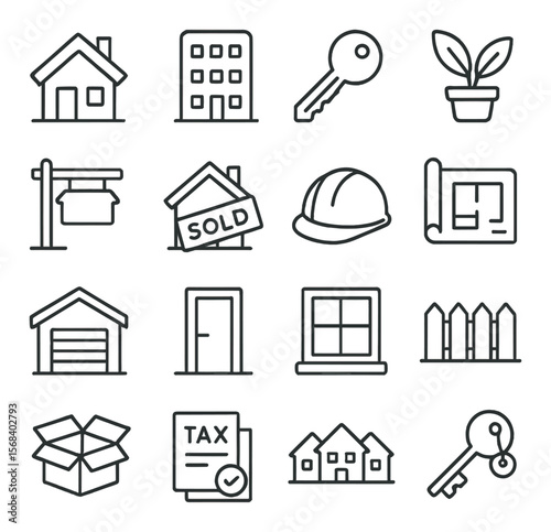 Real estate icons collection, housing and property symbols. construction and home design set
