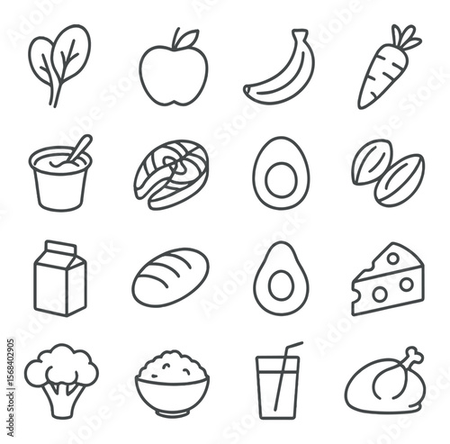 Healthy food collection, nutritious eating symbols. organic meal and diet planning set