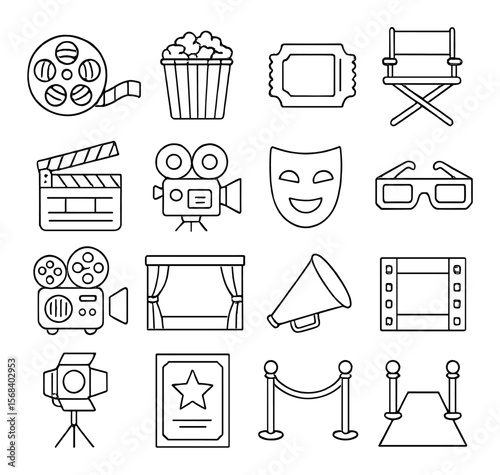 Cinema and movie collection, film and theater icons. entertainment and media set