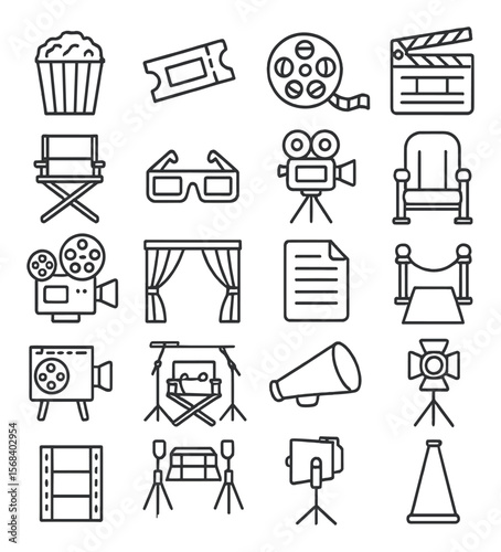 Cinema icons collection for movie and film design. theater symbols and entertainment set