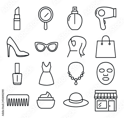 Fashion and beauty collection, chic design motifs. style and glamour icon set