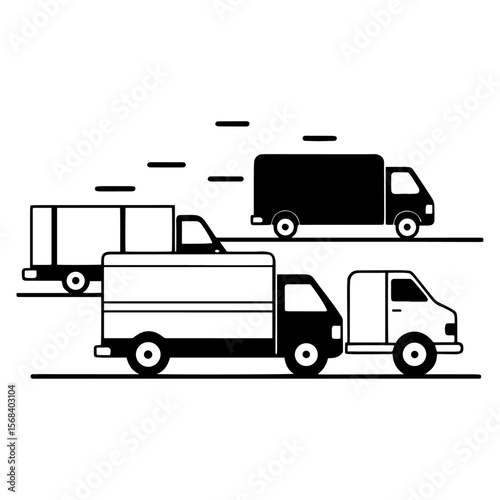 Minimalist Delivery Truck Vector Icon Set Black and White Transportation and Shipping Symbols with Motion Effects