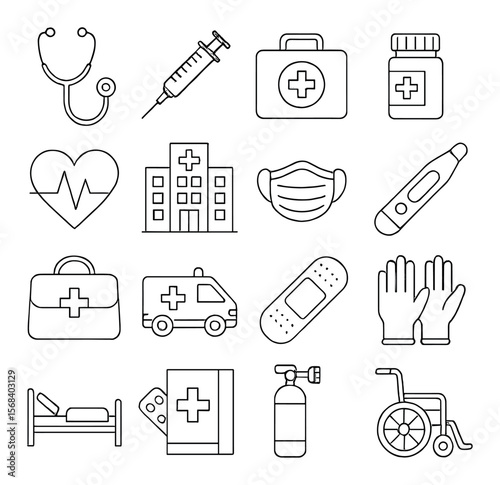 Healthcare icon collection, medical symbols set. hospital, treatment, wellness icons