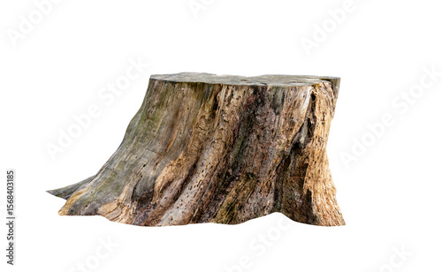 Tree Trunk Podium isolated on Background.Vertical One large old stump wood product display presentation with clipping path for  garden design landscape or park