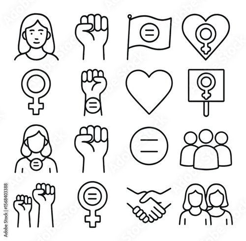 Equality and empowerment collection, gender rights and feminist symbols. social justice set