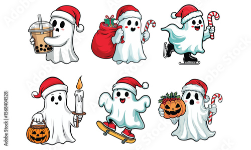 Christmas Ghosts Bundle with Candy Cane and Pumpkin. 