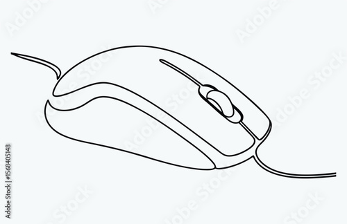  one line art computer mouse drawing, mouse computer one continuous single line art drawing, minimal art style, computer mouse equipment continuous line art illustration 