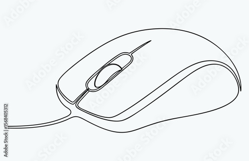  one line art computer mouse drawing, mouse computer one continuous single line art drawing, minimal art style, computer mouse equipment continuous line art illustration 