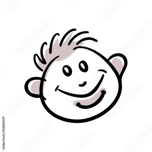 Cartoon smiley face of a happy boy with spiky hair  