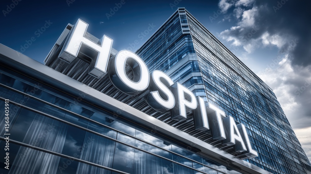 Fototapeta premium Modern hospital building exterior with large windows and clean lines